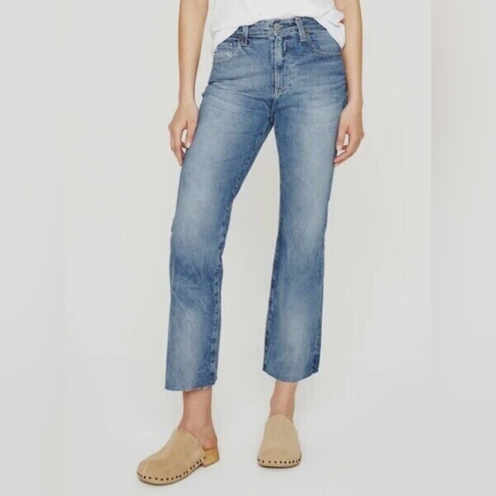 AG Adriano Goldschmied Light Blue High Rise Straight Jeans